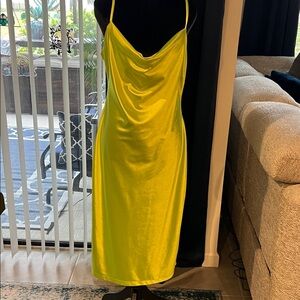 Elegant Yellow Satin Midi Dress